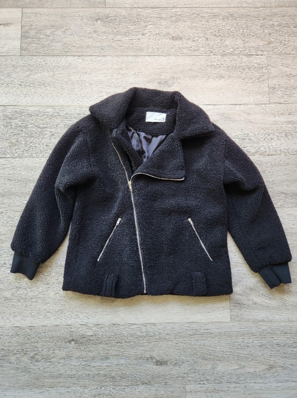 Newbury Kustom Black Teddy Sherpa Moto Jacket Bomber